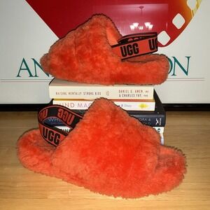 UGG Fluff Yeah Slide Sandal Soft Slipper Slingback Shoes Bright Orange Womens 9
